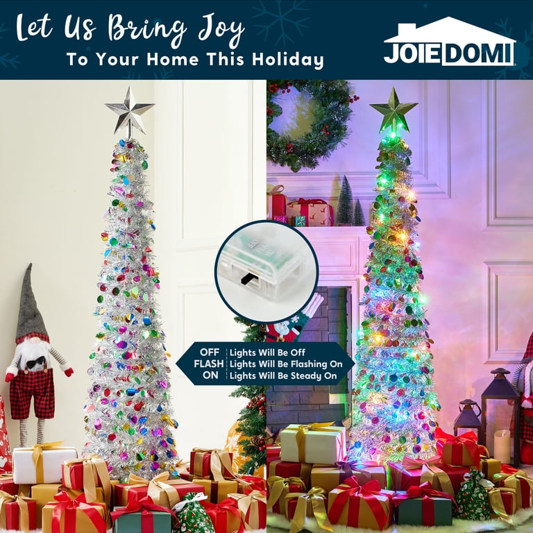 Joyfy 5ft Pop up Christmas Tree with Tree Toppers and lights,Color