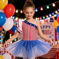 thumbnail image 5 of iiniim Girls Dance One Shoulder Ruffle Sleeve Festival Dancewear Stage Performance Ballet Tutu Dress Red White Blue 10, 5 of 7