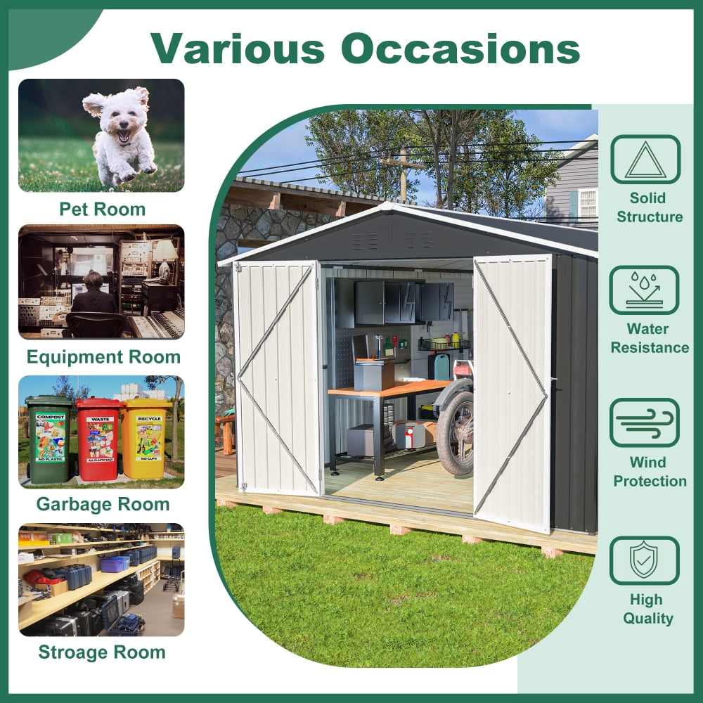 10x12 FT Metal Outdoor Storage Shed – Large Utility Tool Shed with Lockable Doors and Reinforced Frame, Black Garden Storage for Backyard & Patio