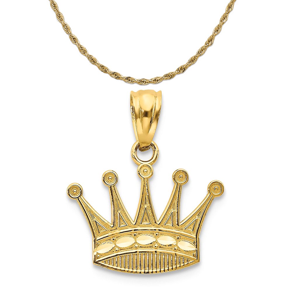 Carat in Karats 14K Yellow Gold Crown Pendant (15mm x 15mm) With 10K Yellow Gold Lightweight