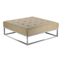 Pemberly Row Square Modern Faux Leather Upholstered Ottoman in Sand Beige