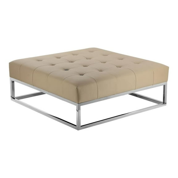 Pemberly Row Square Modern Faux Leather Upholstered Ottoman in Sand Beige