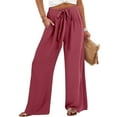 thumbnail image 2 of Workout Casual Pants for Women Flowy Linen Pants Wide Leg Tie Knot Pants Loose Beach Pants High Waisted Trousers With Pockets Pants Xl, 2 of 6