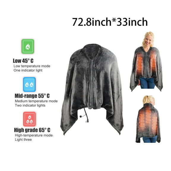 AIRKOUL USB Heated Blanket Electric Heating Blanket Poncho Shawl Wrap Throw with Zipper