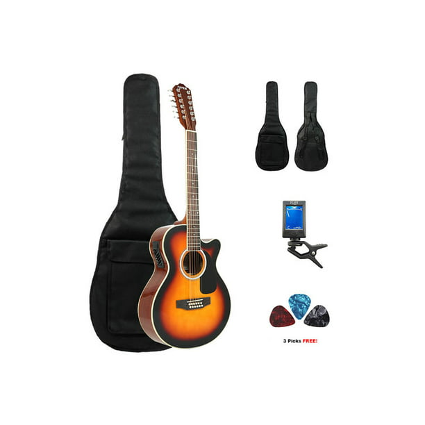 Fever 12 String Acoustic Electric Guitar with Bag, Tuner and Picks 