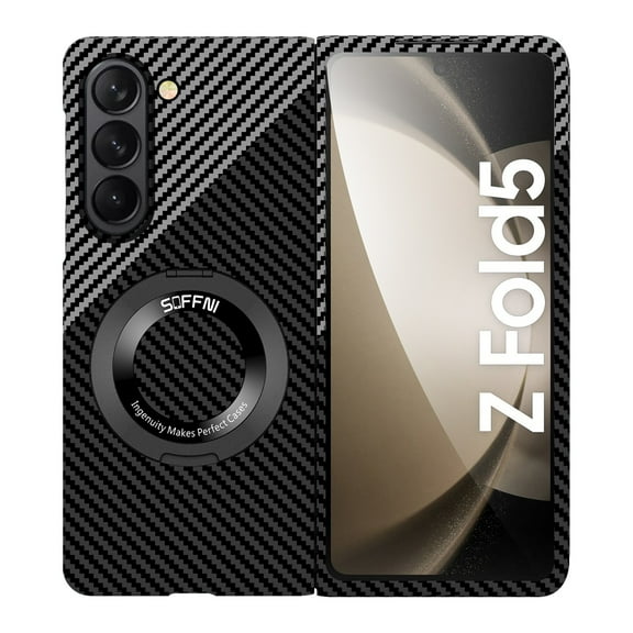 Magnetic Case Compatible with Samsung Galaxy Z Fold 7 with 360 Rotating Ring Kickstand, Aramid Carbon Fiber Ultra-Thin Shockproof Protective Cover for Z Fold 7 Compatible with MagSafe, Blacksilver