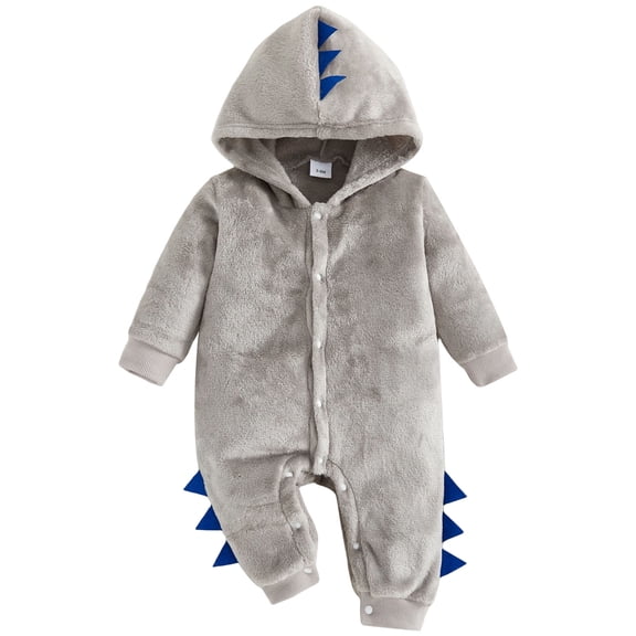 Ulanda Dinosaur Costume for Toddler Boys & Girls, Halloween Dress Up Animal Hooded Romper One-Piece Outfit for Kids (Grey, 12-18 Months)