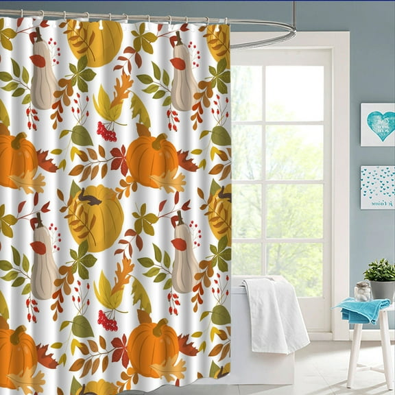 YIMWNYI Shower Curtain, Waterproof EVA Bathroom Curtain, Pumpkin Print, Autumn Harvest, Thanksgiving Decor, Easy Clean, Durable Grommets