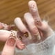 thumbnail image 2 of Early autumn light luxury handmade chic French nails, 3D glitter heart rhinestone pearl plaid. 10pcs S, tool kit included, JHA341 Dazzling Fireworks., 2 of 5