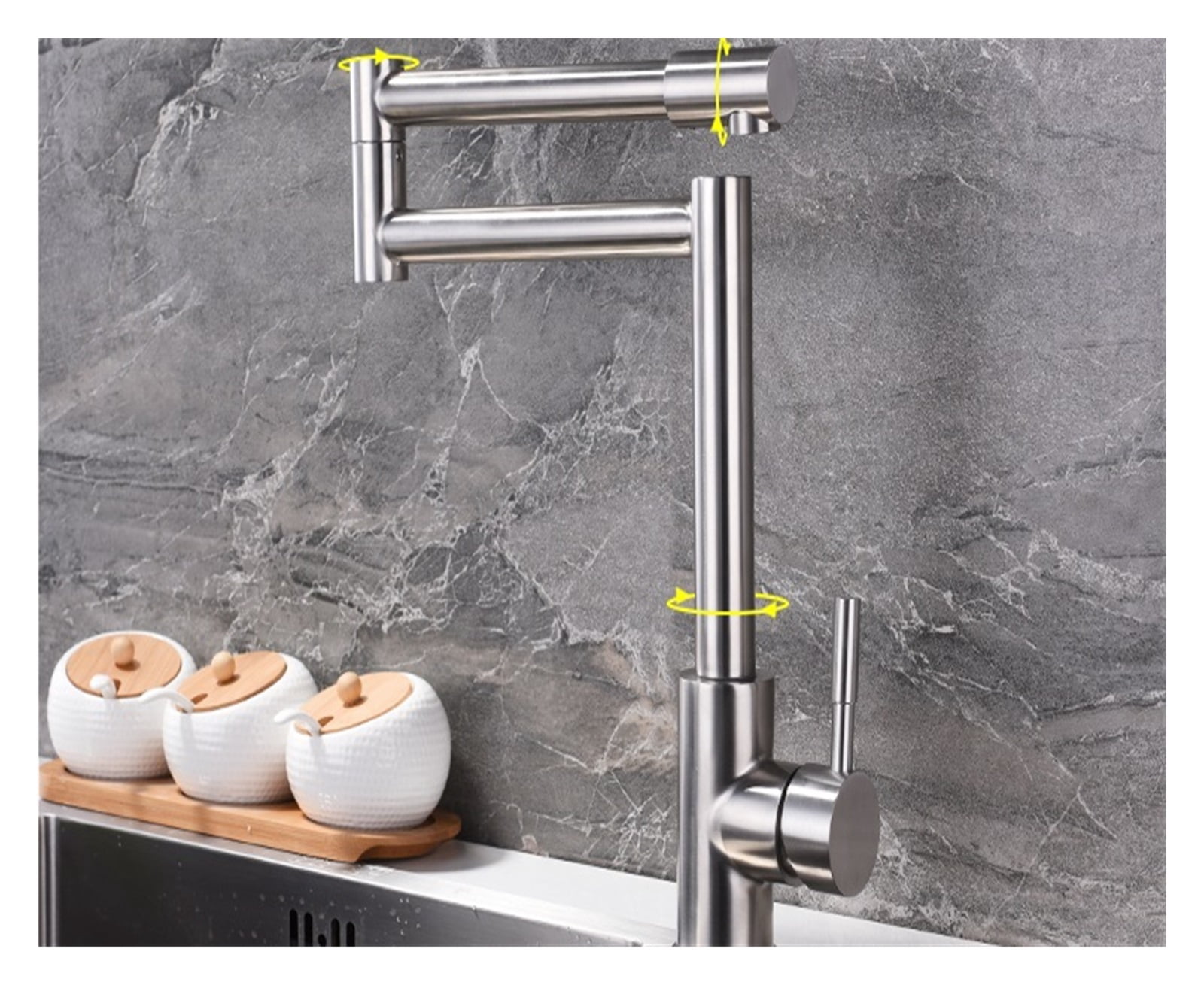 SUS304 Stainless Steel 360 Rotate Folding Extend Single Handle Hot Cold Water Mixer Taps Kitchen Sink Faucet ,Bar Laundry RV Farmhouse
