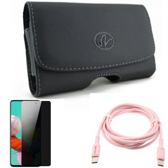 Pink 6ft Long Cable & Privacy Screen Protector & Case Belt Clip for Samsung Galaxy S20 Fan Edition - USB-C to Type-C PD Fast Charger   Tempered Glass Anti-Spy   Leather Swivel Combo