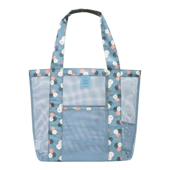 Xfvqtps New Womens Beach Bag Mesh Multi Compartment Fashion Print Large Capacity Personalized Beach Vacation Handbag Blue