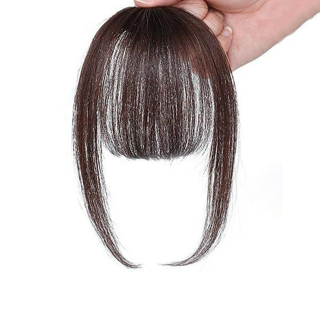 FSTDelivery Frange Clip-In Tous Vrais Cheveux Semi-Tissés Frange Marron avec Tempes Postiches pour Femmes Frange Courbée pour Usage Quotidien, Perruques pour Cheveux Humains Noir Blanc et Femmes Âgées