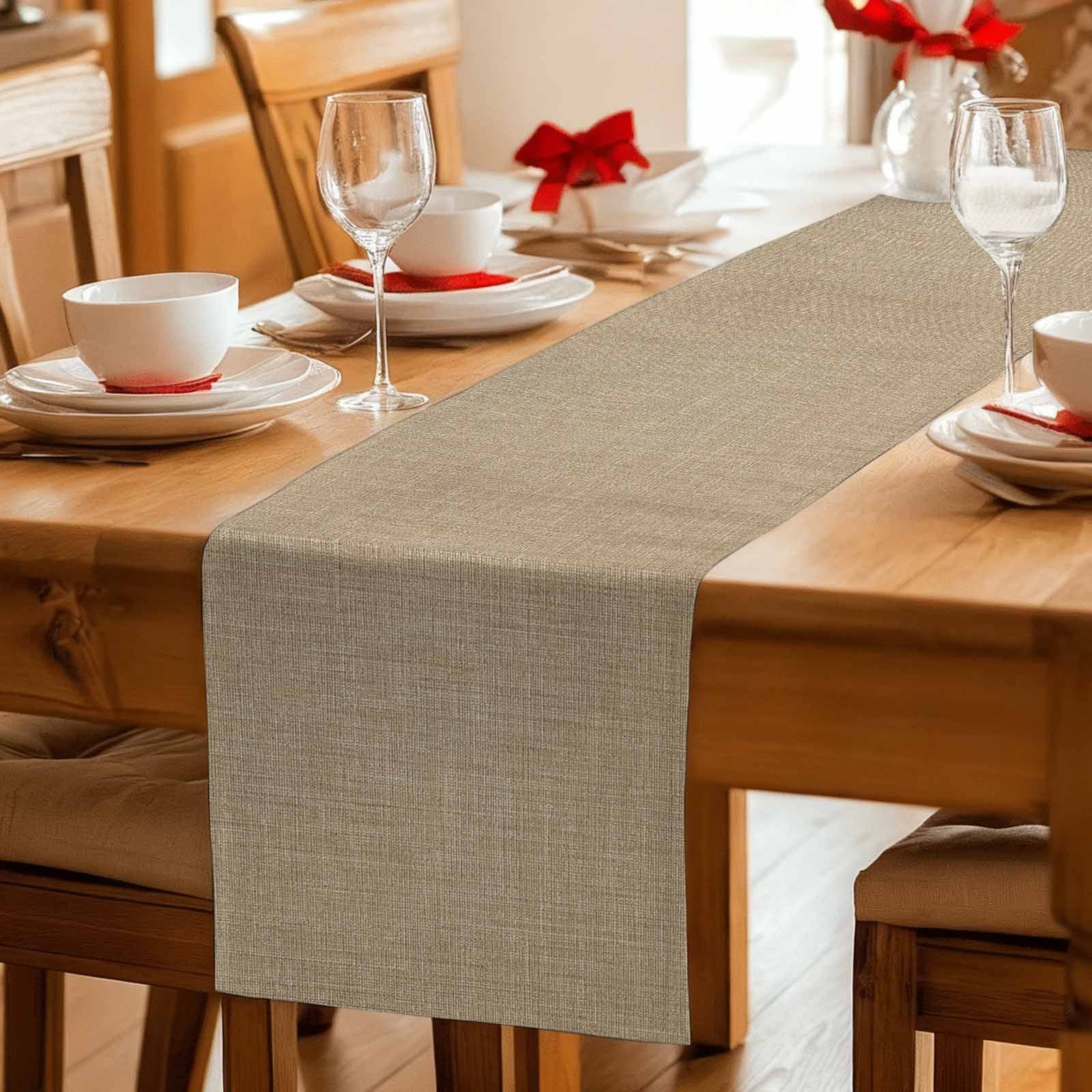 Brown Farmhouse Table Runner, Vintage Country Monochrome Textured Washable Cotton Linen Table Runners 36 Inches Long, Dresser Scarf Runner for Nightstand/End Tables/Round Tables 13''x36''