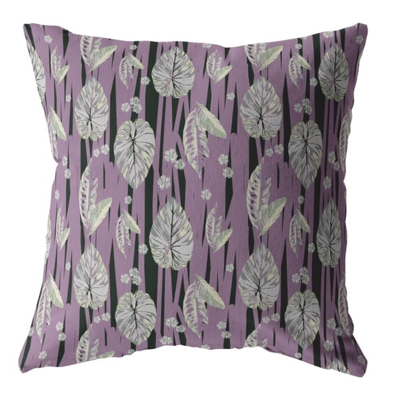 18â€ Lavender Black Fall Leaves Indoor Outdoor Throw Pillow
