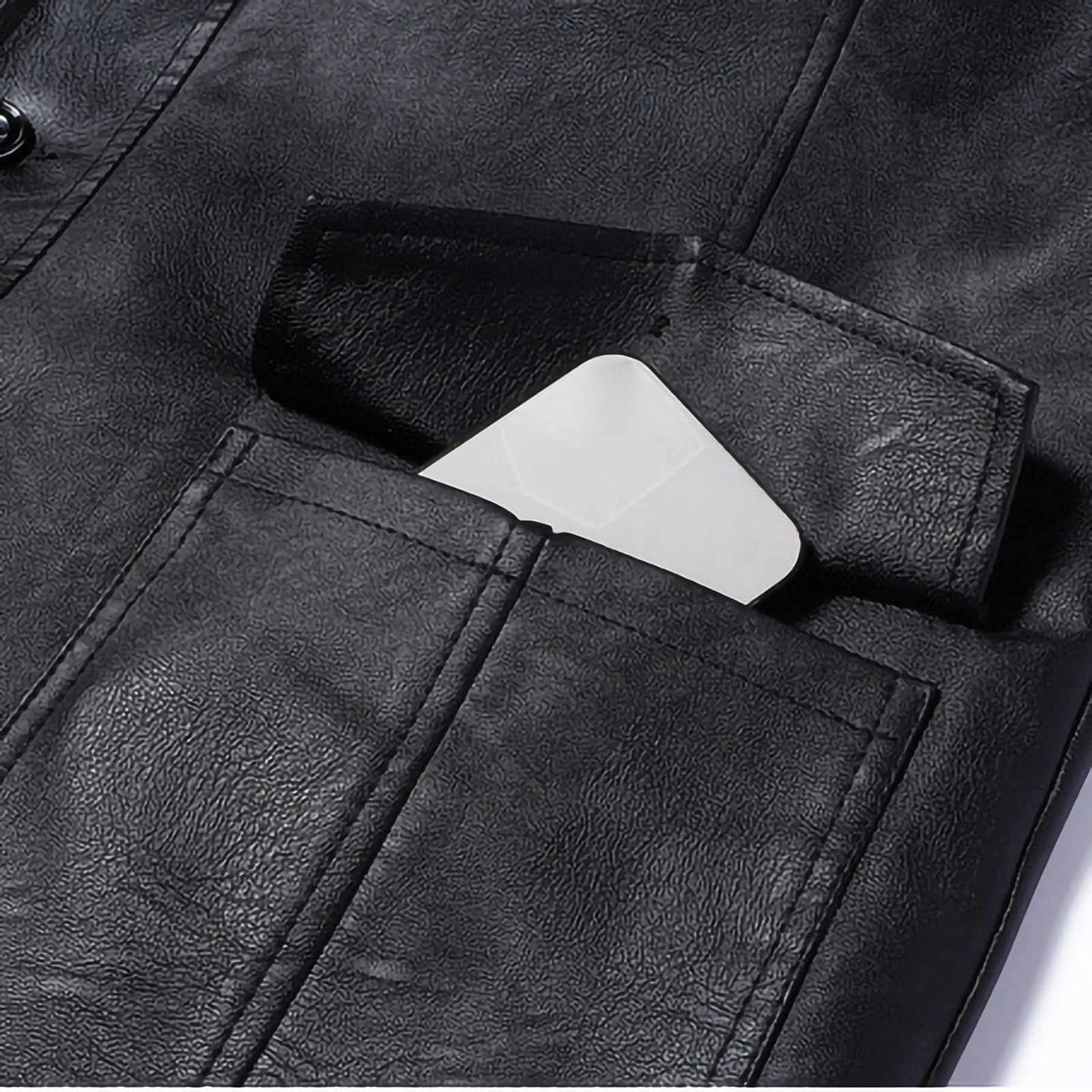 safuny Mens Classic Faux Leather Jacket Vintage Fleece Lined Leather Coat Fur Collar Classic Coat with Pockets Black XXXL