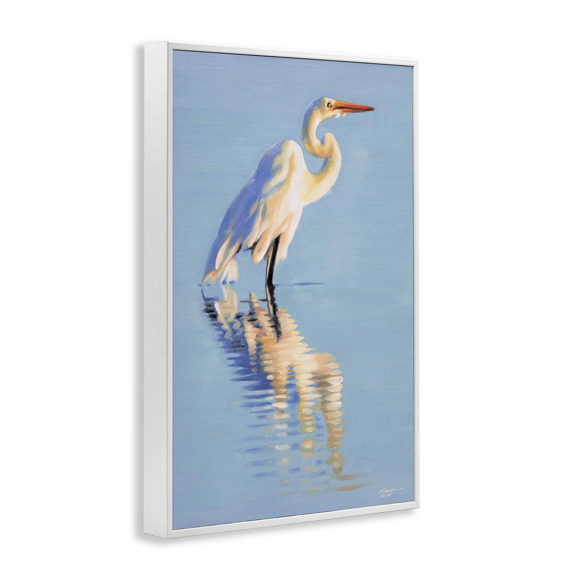 Stupell Industries Blue Egret Reflection Animals & Insects Painting White Framed Art Print Wall Art, 16 x 24