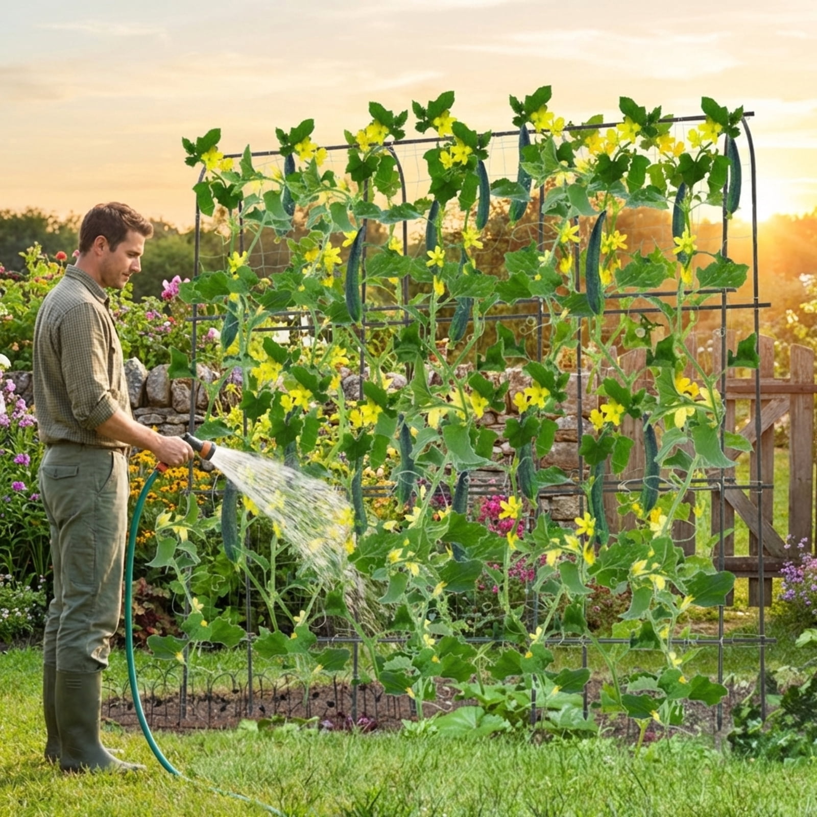 Biotree 71 x 71 Inch U-Shaped Tall Garden Arched Trellis for Climbing Plants Tomatoes and Vegetables - Black