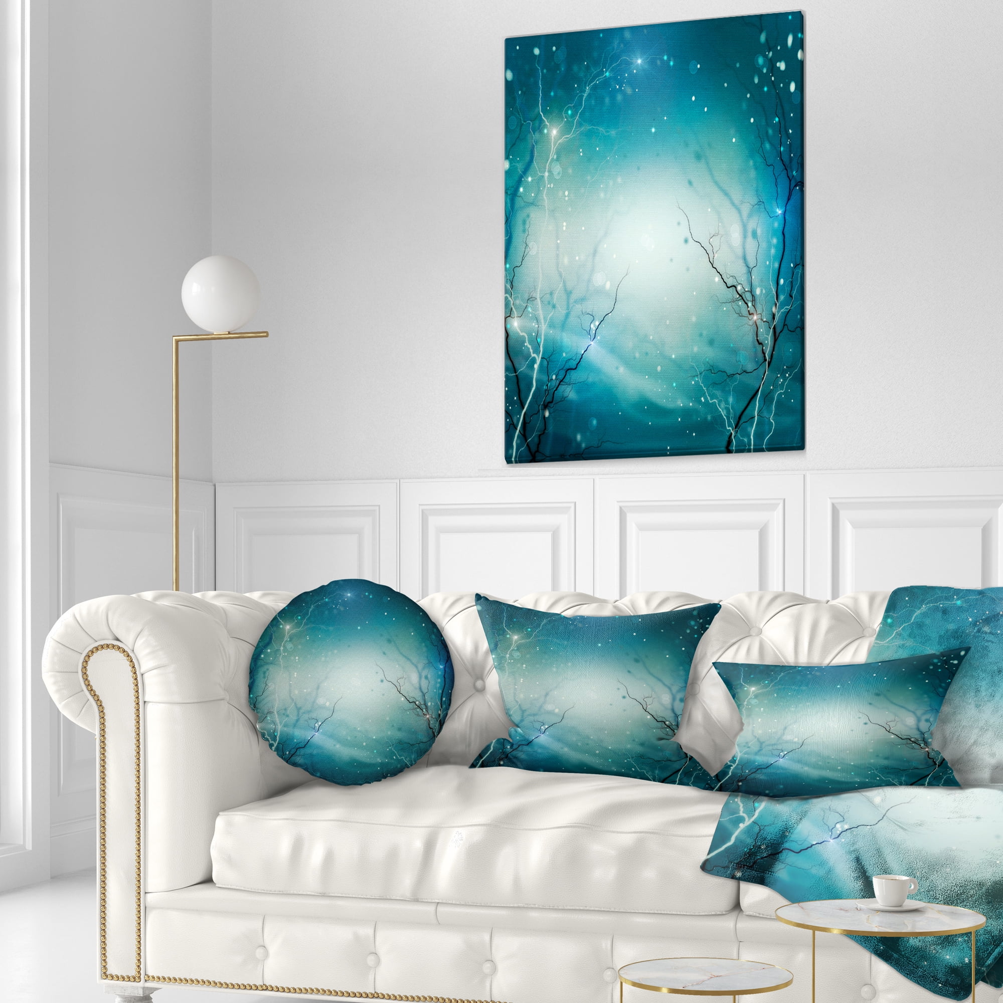 Designart Blue Winter Fantasy Forest - Landscape Photo Throw Pillow - 12x20