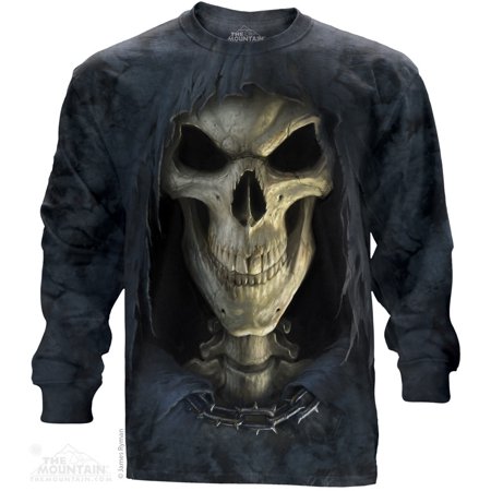 Black Cotton Big Face Death Ls Design Adult Long Sleeve (Best Hairstyle For Long Face And Big Nose)