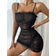 thumbnail image 3 of Gibobby Conjuntos de Lencería Vestido de malla transparente con ribete de volantes fruncidos para mujer con pantalones de Tanga Mini vestido informal con tapa transparente (Negro, XXXL), 3 of 5