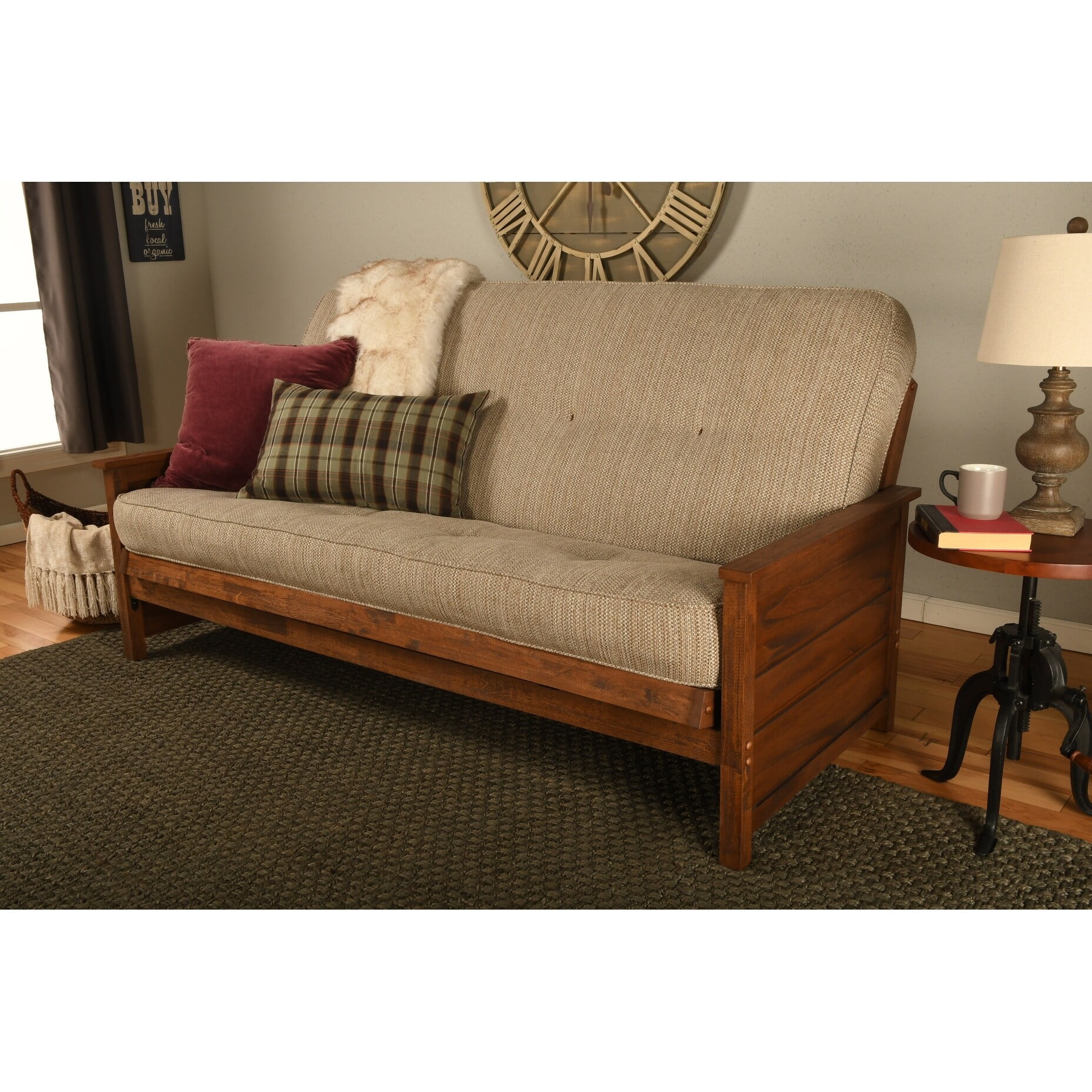 Kodiak Furniture Lexington Futon in Weathered Brown w/ Seaport Blue Mattress