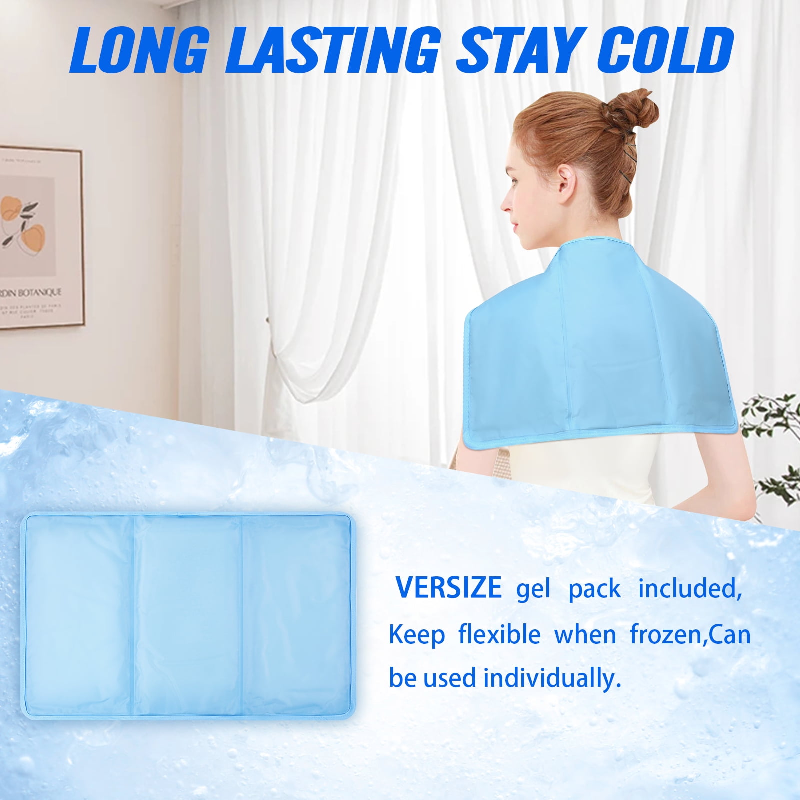 Ktinnead Oversized 21"x13" Large Ice Pack with Straps,Reusable Cold Pack with Soft Flannel Cover for Back Pain Relief, Cold Pads for Hip,Back,Blue