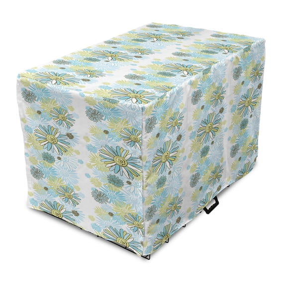 Turquoise Dog Crate Cover, Chamomiles Flower Blossom Wildflower Blooms Summer Illustration, Easy to Use Pet Kennel Cover Small Dogs Puppies Kittens, 7 Sizes, Pale Green Dark Green, by Ambesonne
