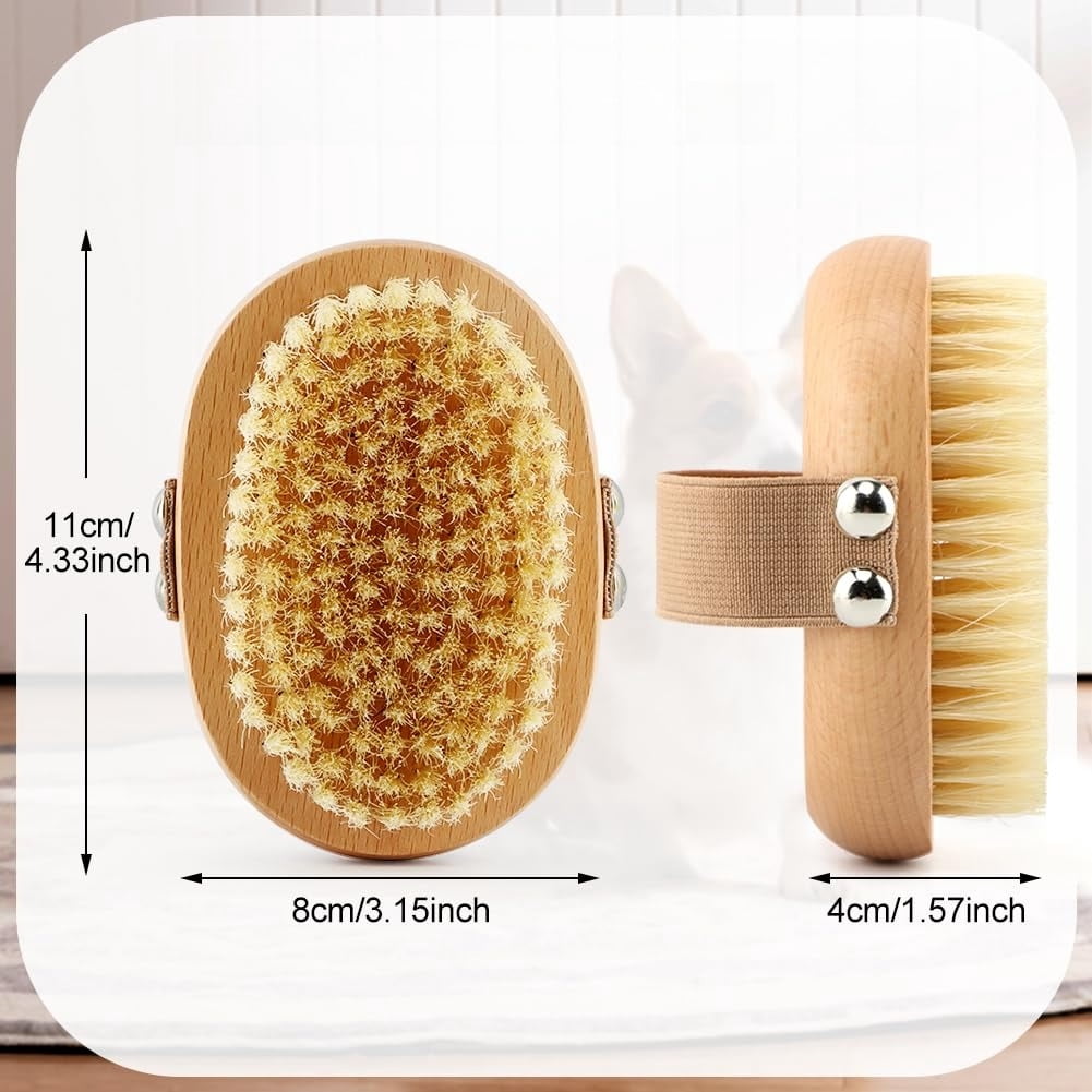 Soft Boar Bristle Pet Palm Brush for Short Haired Dogs and Cats, Ergonomic Hand Strap Grooming Brush, Natural Bristles for Gentle Massage and Shedding Control, Wooden Handle