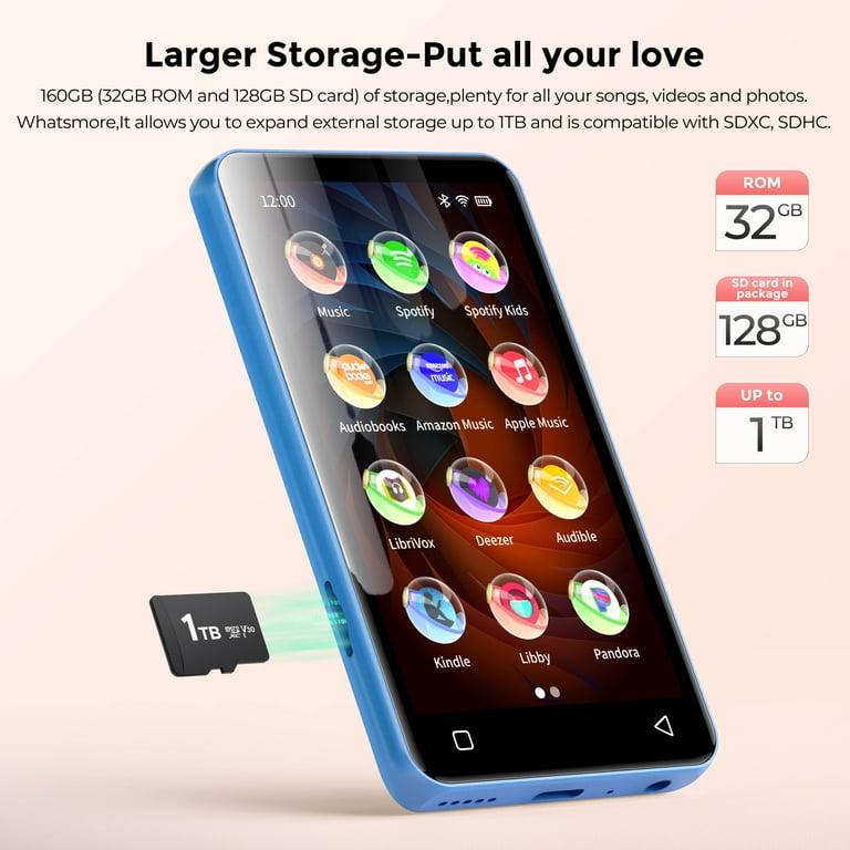 160GB MP3 Player with Bluetooth, S4 WiFi Music Player with Spotify