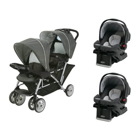 Graco DuoGlider Click Connect Double Stroller + SnugRide Car Seats Travel System, Glacier