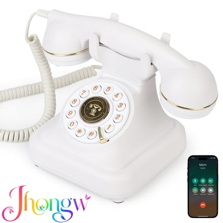 Retro Bluetooth Desk Phone, Vintage Landline Style Telephone with Handset & Speakerphone, Wireless Home Phone with USB Rechargeable Battery, Hands-Free Calling & Music Playback
