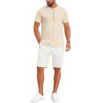 thumbnail image 2 of INSPIRE CHIC Men's Retro Texture Button Down Short Sleeve Outdoor Henley Shirt L Beige, 2 of 5