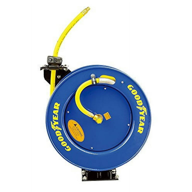 Goodyear L815153G Steel Retractable Air Compressor/Water Hose Reel with 3/8  in. x 50 ft. Rubber Hose, Max. 300PSI 