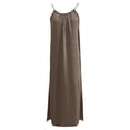 thumbnail image 4 of longantii Cami Dresses for Women Sleeveless Cami Lounge Dress Backless Summer Split Dress Beach Maxi Sundresses with Back Tie Brown S, 4 of 7