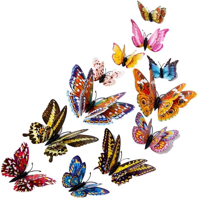 Decoración de pared con mariposas 3D, elegantes pegatinas de mariposas con imanes, coloridas, 24 piezas, para decoración de bodas, habitaciones de niños, fiestas de cumpleaños