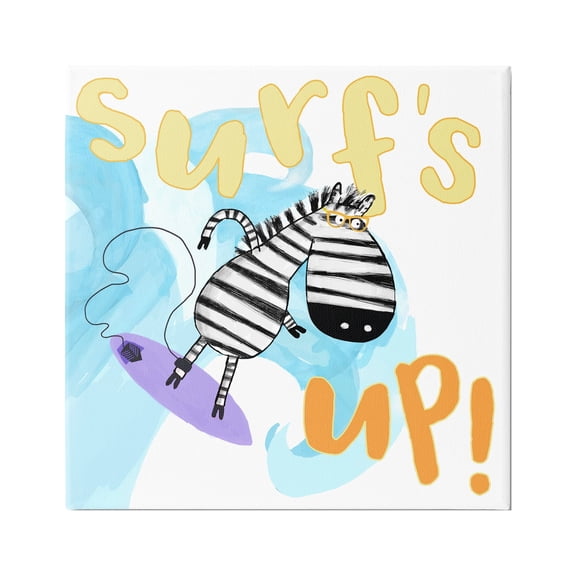 Stupell Industries Surf's Up Zebra Phrase Animals & Insects Painting Gallery Wrapped Canvas Print Wall Art, 17 x 17