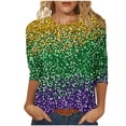 thumbnail image 2 of YOIAVAIOY Women Funny Mardi Gras Shirts 3/4 Sleeve Crew Neck Carnival Print Top Happy Holiday Trendy Outfits Purple XL, 2 of 5
