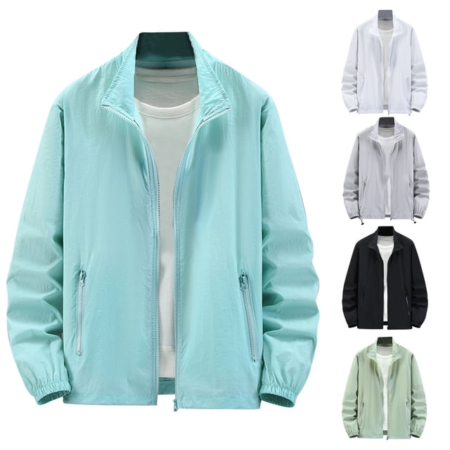 BiZtdJrK Mens Zipper Jacket Summer Fall Sun Protection Breathable Outdoor Fishing Hiking Jackets with Pockets Gray L Ropa de Verano Para Mujer