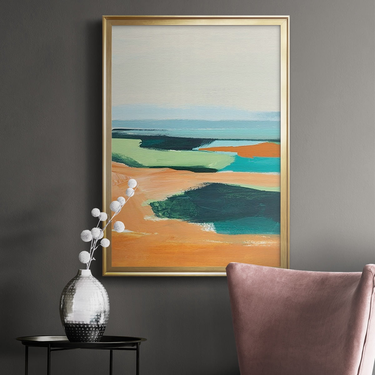 Aqua and Orange II Premium Framed Print, in Gold, Black, or Silver - Ready to Hang