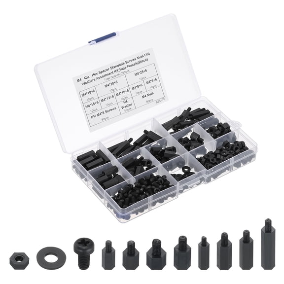 Uxcell M4 Nylon Spacer, 290Pcs Hex Standoff Spacers Screws Nuts Male-Female, Black