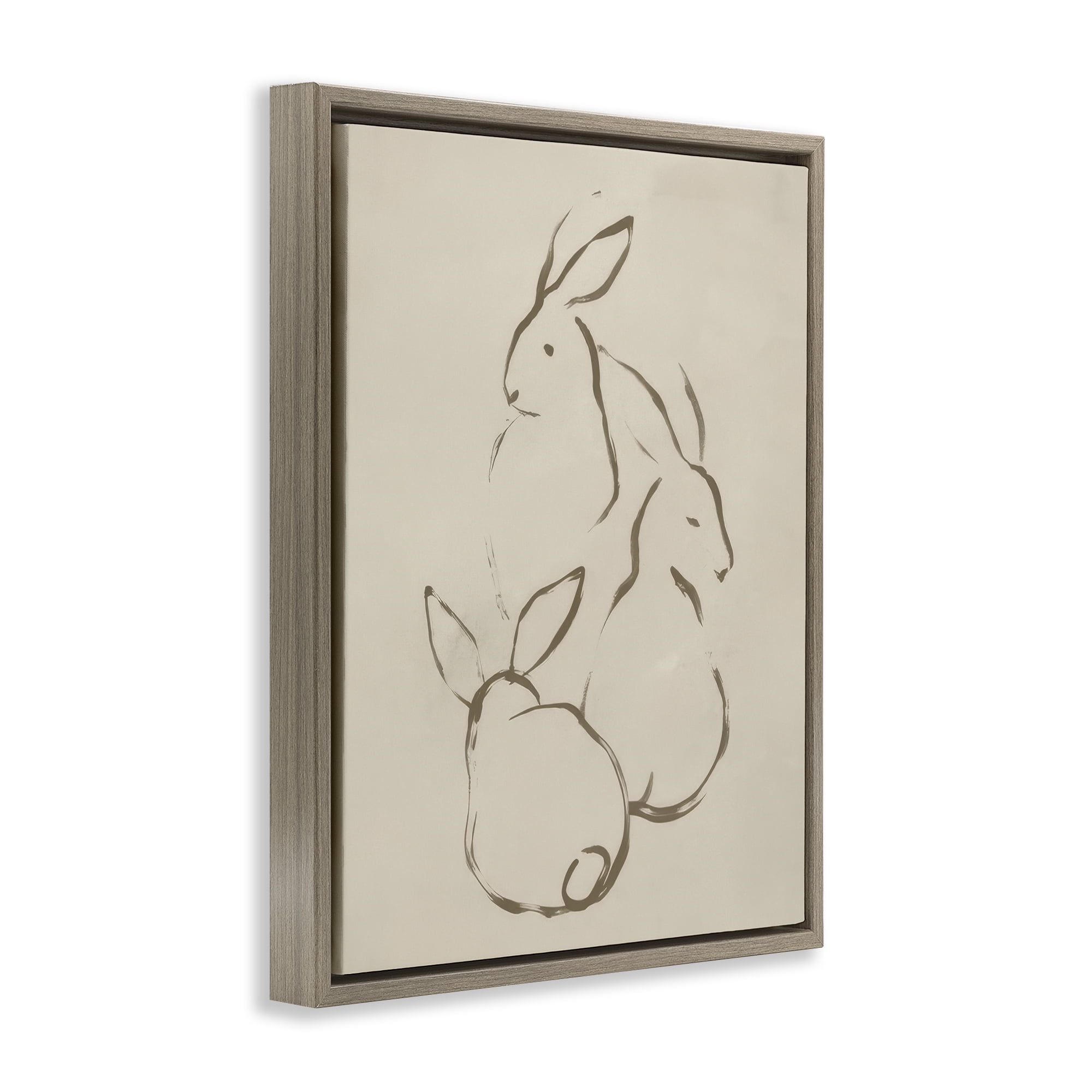 Stupell Industries Earthtone Rabbit Sketch Animals Drawing Brown Floater Framed Canvas Art Print Wall Art, 17 x 21