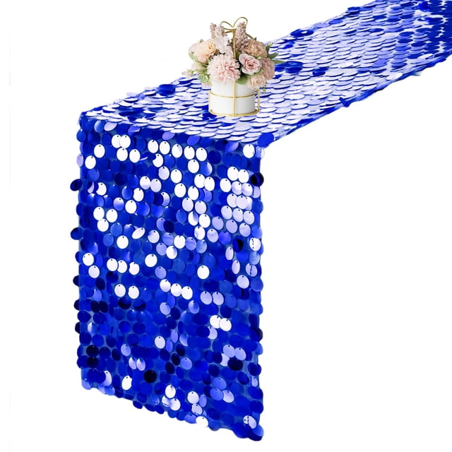 Camino de mesa Yblut 30 x 274 cm con lentejuelas azul real