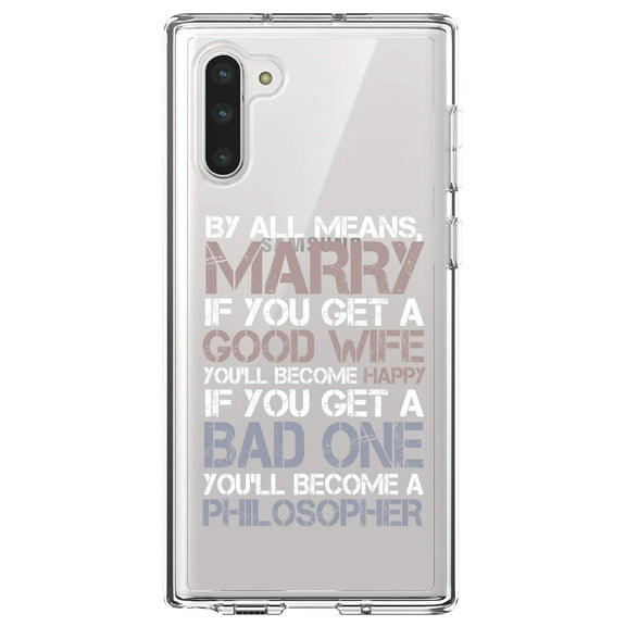 DistinctInk Clear Shockproof Hybrid Case for Samsung Galaxy Note 10 (6.3" Screen) - TPU Bumper Acrylic Back Tempered Glass Screen Protector - Marry - Good Wife Become Happy