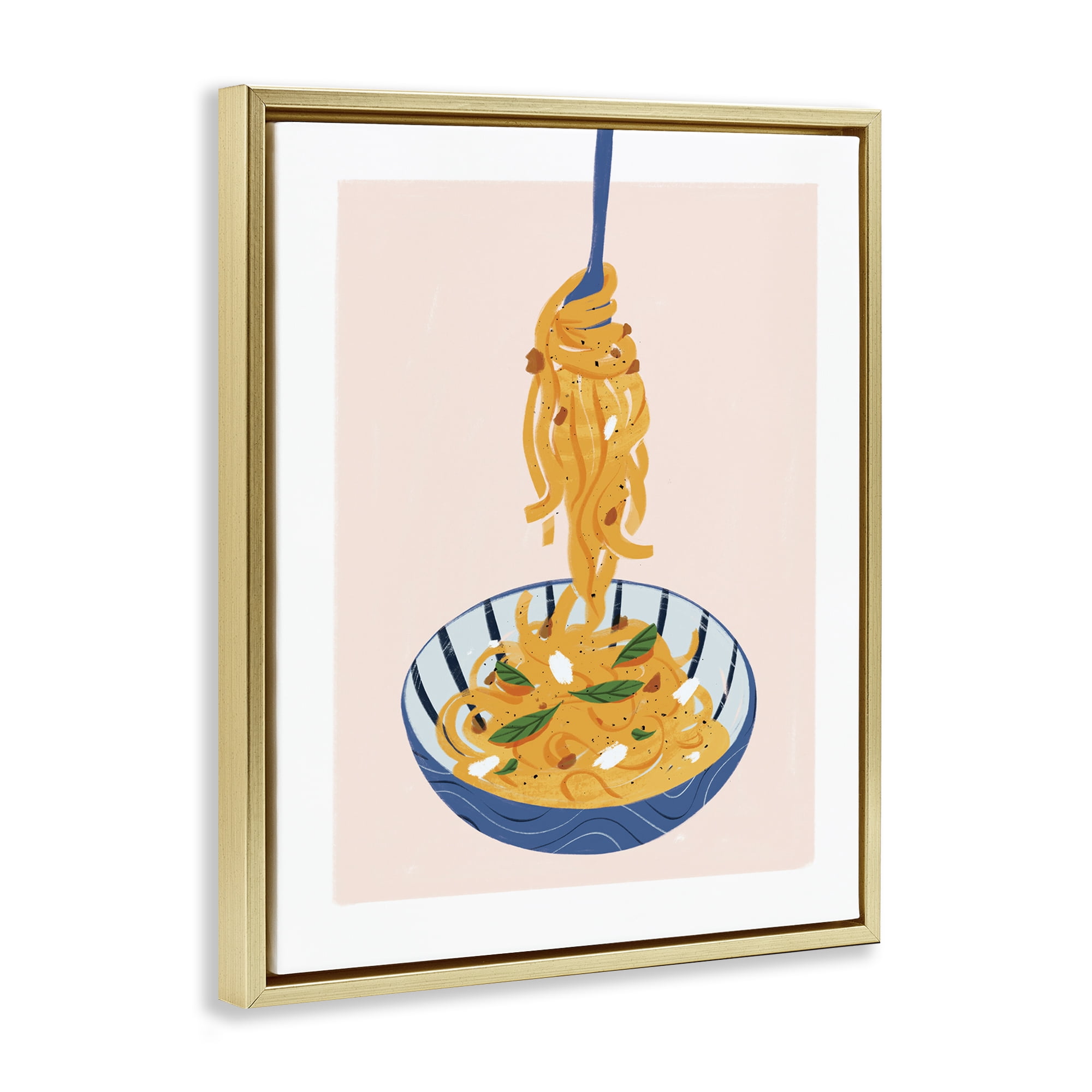 Stupell Industries Modern Pasta Bowl Food & Beverage Painting Gold Floater Framed Canvas Art Print Wall Art, 17 x 21