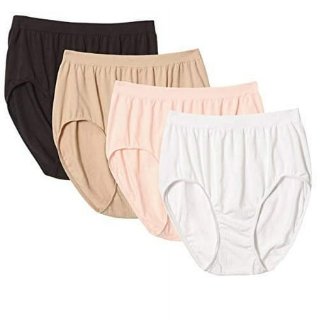 Bali Women`s Comfort Revolution Microfiber Seamless Brief (Pack of 4) (1 White / 1 Black / 1 Light Beige / 1 Nude)