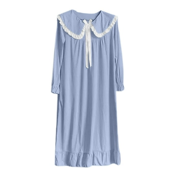 XIAONU Womens Ruffled Peter Pan Collar Nightgown Loose Long Sleeve V Neck Loungewear Soft Vintage Sleep Nightgowns