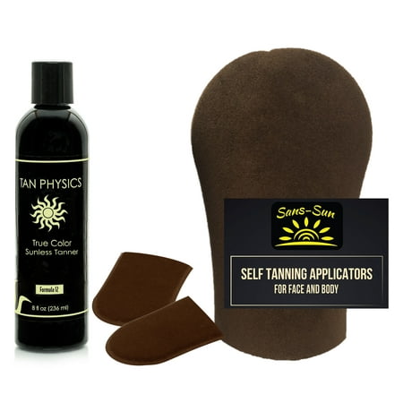 Tan Physics True Color Tanner 8 oz w/ FREE Face and Body and Tanning Mitts by Sans-Sun (Best Fake Tan For Your Face)