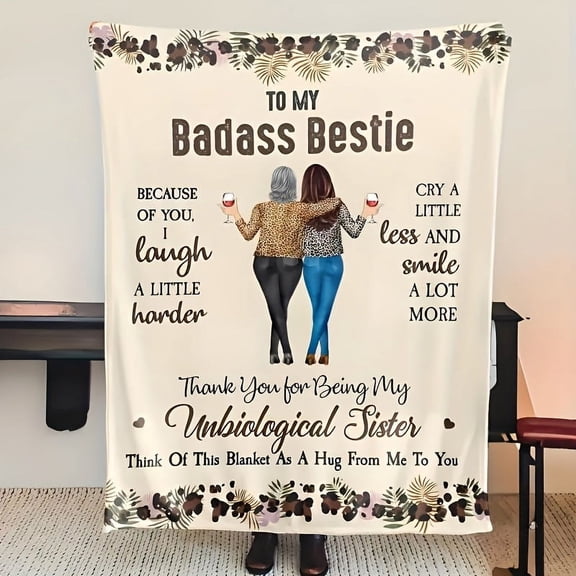 1pc Reversible Polyester Fleece Blanket For Best Friends - Anime Themed Chunky Knit Blanket With Humorous Message, All-season Camping Gift For Women, Birthday Gift