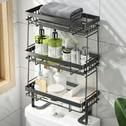 Junjian Over The Toilet Storage Shelf, 3-Tier Bathroom Storage Organizer Upgrade Punch-Free Toliet Storage Shelf, Home Storage Rack with Hooks Shelf